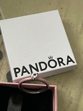 Pandora Silver Ring with Light Pink Heart Stone